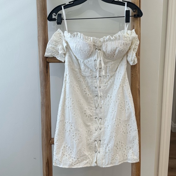 LPA Fitted Lace Up Mini Dress in Ivory - Picture 4 of 8